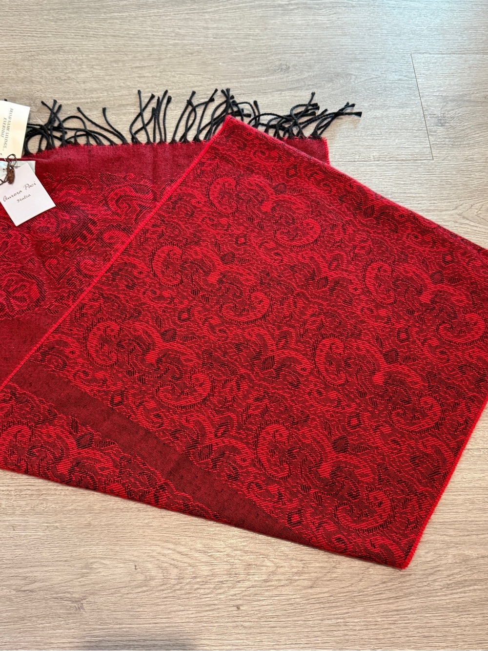 Red Paisley Fringed Throw Blanket. Made in Italy